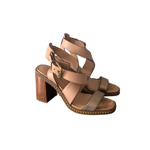 Coach Mandy heels Studded Beige boho - Picture 1 of 12